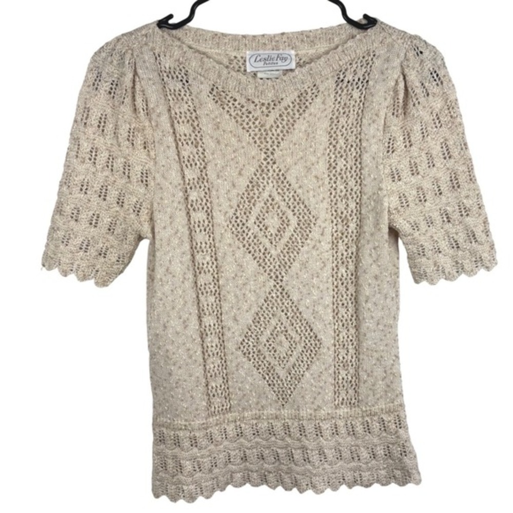 Cottagecore Women's Beige Knit Sweater Short Sleeve‎ Pullover Top